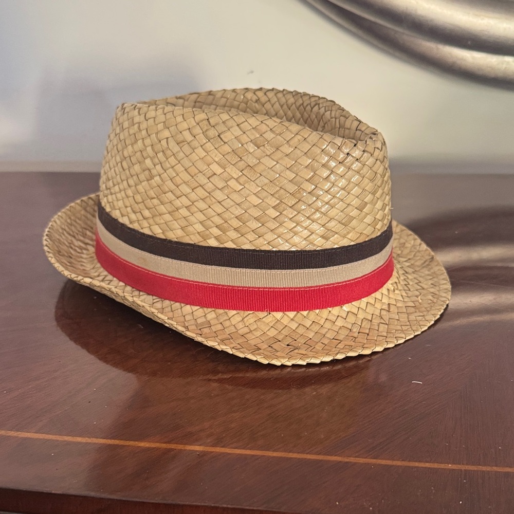 Barneys New York Tan Fedora with Red and Brown Band